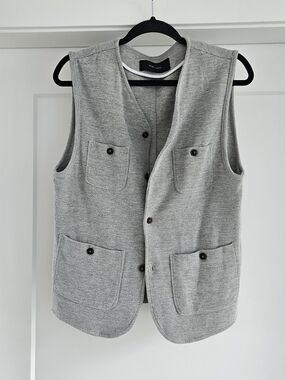 Wings + Horns Light Gray Quilted Knit Vest Cardigan